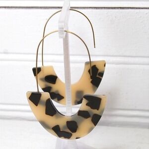 Leopard Print Earrings Handmade Resin Dangle Half-Moon Circle Hoops Lightweight